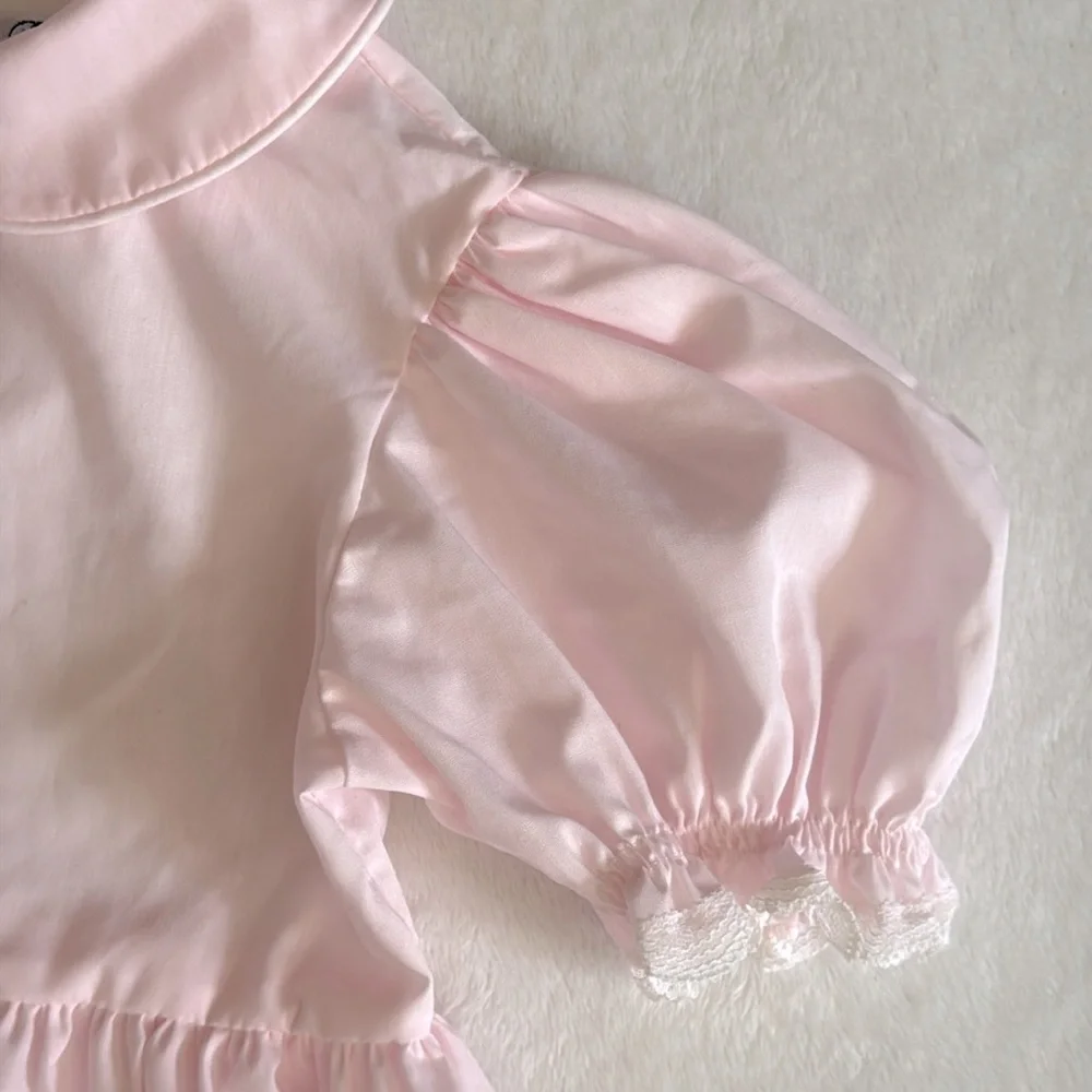 {VTG} Bryan | 70s 80s Peter Pan Collar Puff Sleeve Heirloom Dress L/736 Pink (4) - Picture 4 of 16